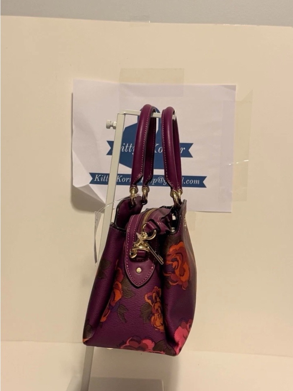 NWT Coach Mini Lillie Carryall in Dark Magenta Multi Jumbo Floral Print. - Picture 6 of 11